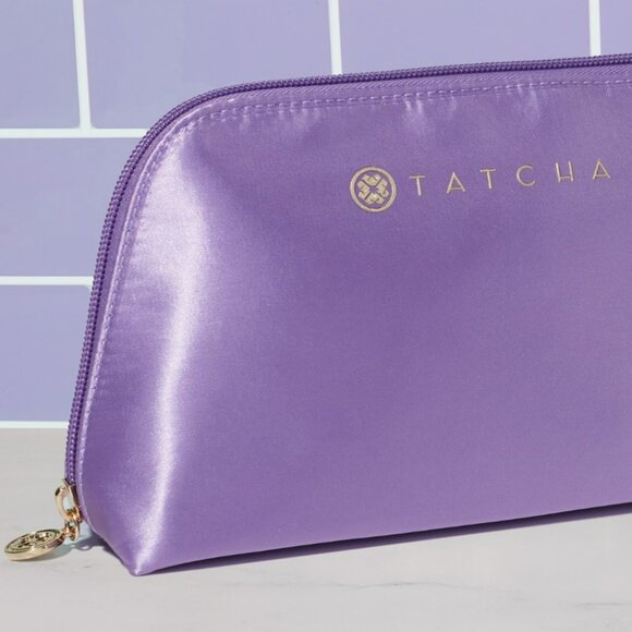 TATCHA COSMETICS PURPLE POUCH Cosmetic Bag Travel Makeup Case Zip Closure - Picture 1 of 6